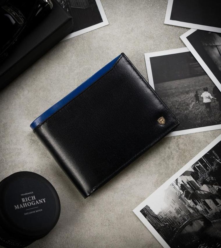 Portfel, czarno-czerwony, skórzany, RFID, Rovicky