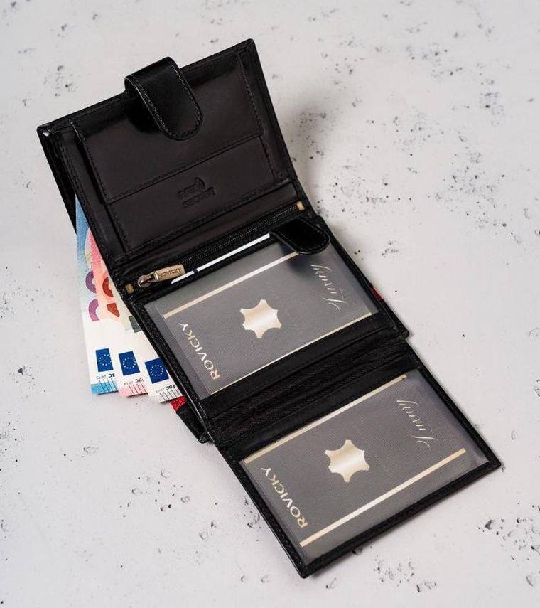 Portfel, czarno-czerwony, skórzany, RFID, Rovicky