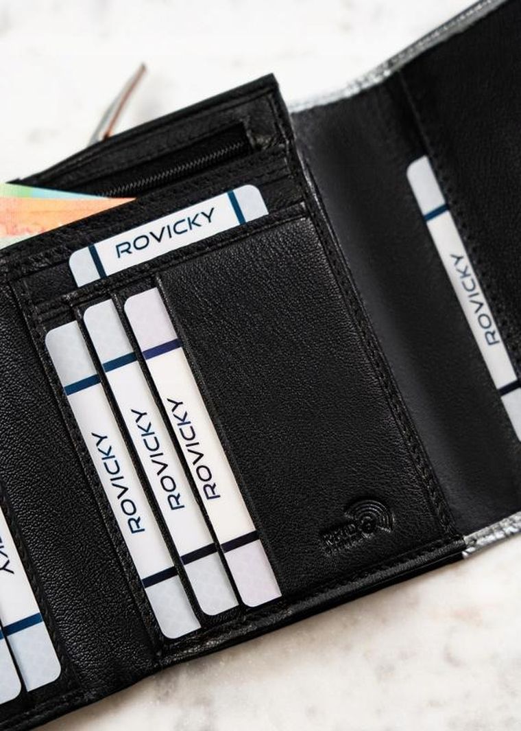 Portfel, czarno-srebrny, skórzany, Rovicky