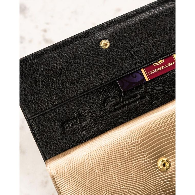 Portfel, czarno-złoty, skórzany, Petereson