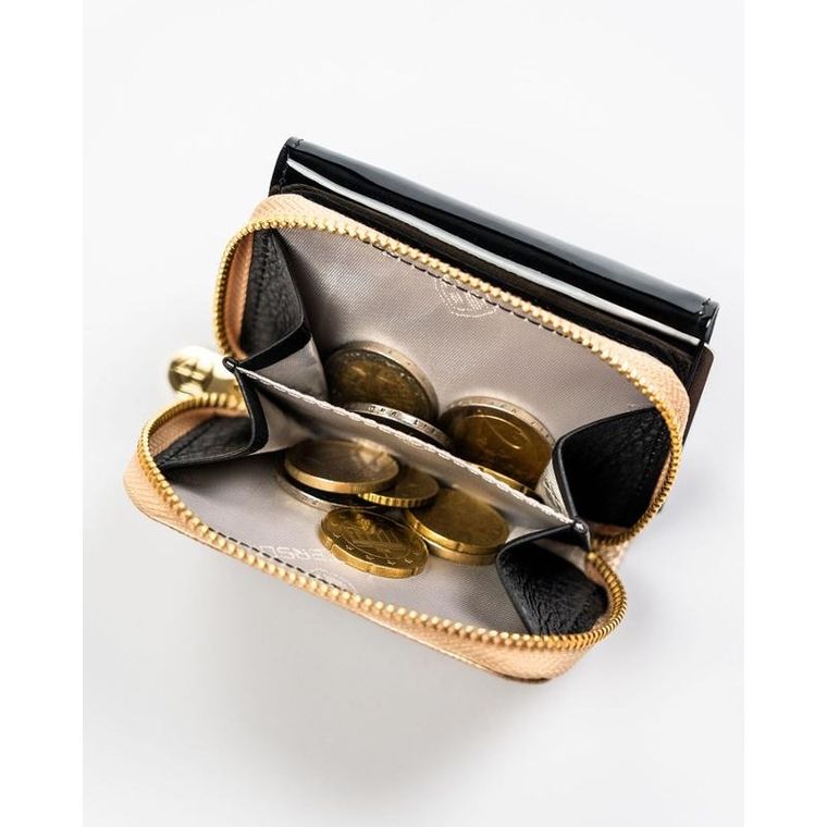 Portfel, czarno-złoty, skórzany, Petereson