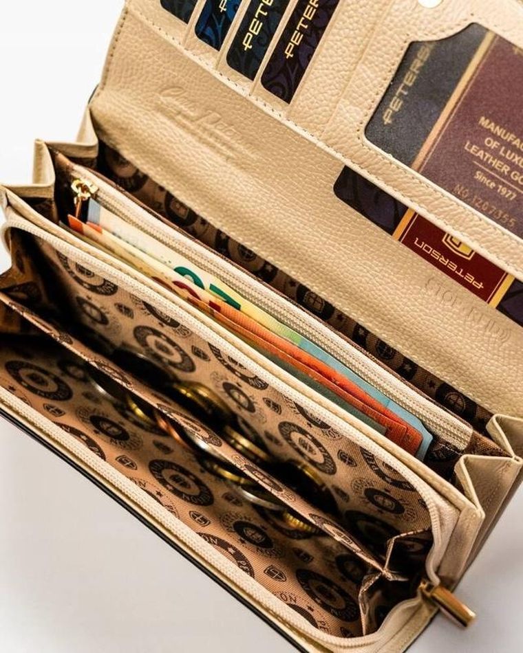 Portfel, czarno-złoty, skórzany, Peterson