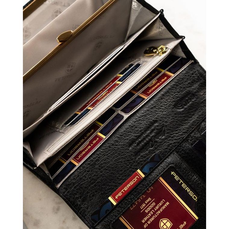 Portfel, czarno-złoty, skórzany, Peterson