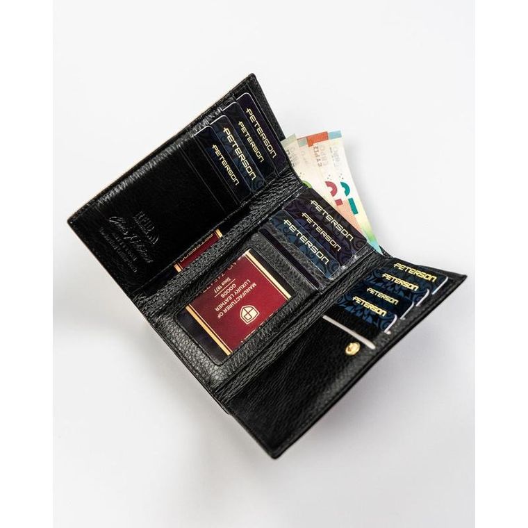 Portfel, czarno-złoty, skórzany, RFID, Petereson