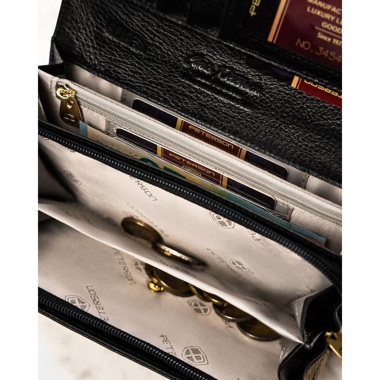 Portfel, czarno-złoty, skórzany, RFID, Petereson