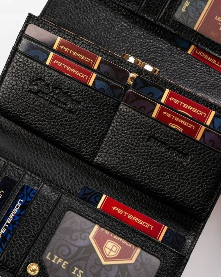 Portfel, czarno-złoty, skórzany, RFID, Peterson