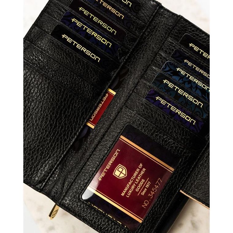 Portfel, czarno-złoty, skórzany, RFID, Peterson