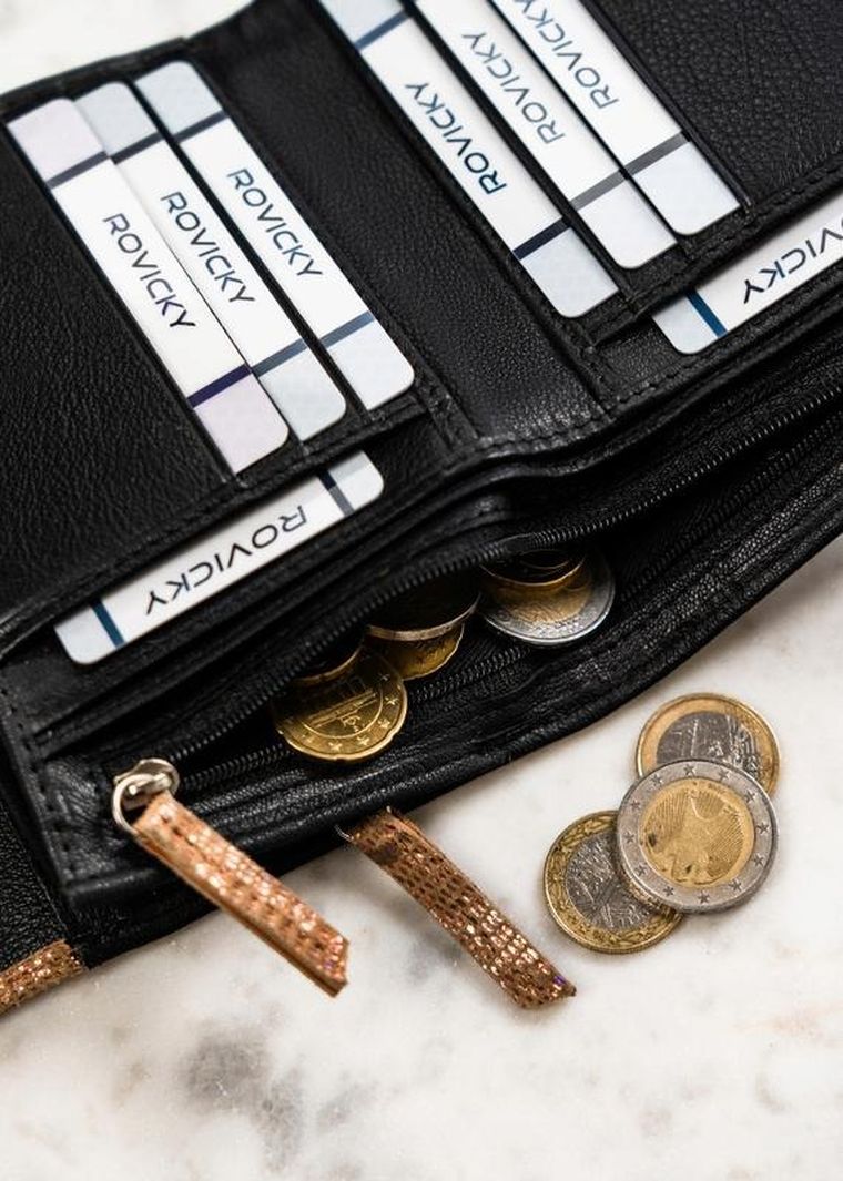 Portfel, czarno-złoty, skórzany, Rovicky