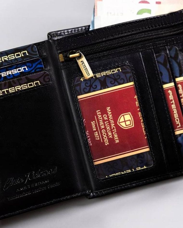 Portfel, czarny, skórzany, Peterson