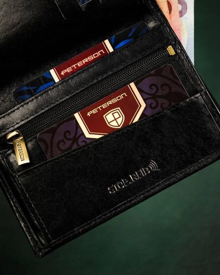 Portfel, czarny, skórzany, Peterson
