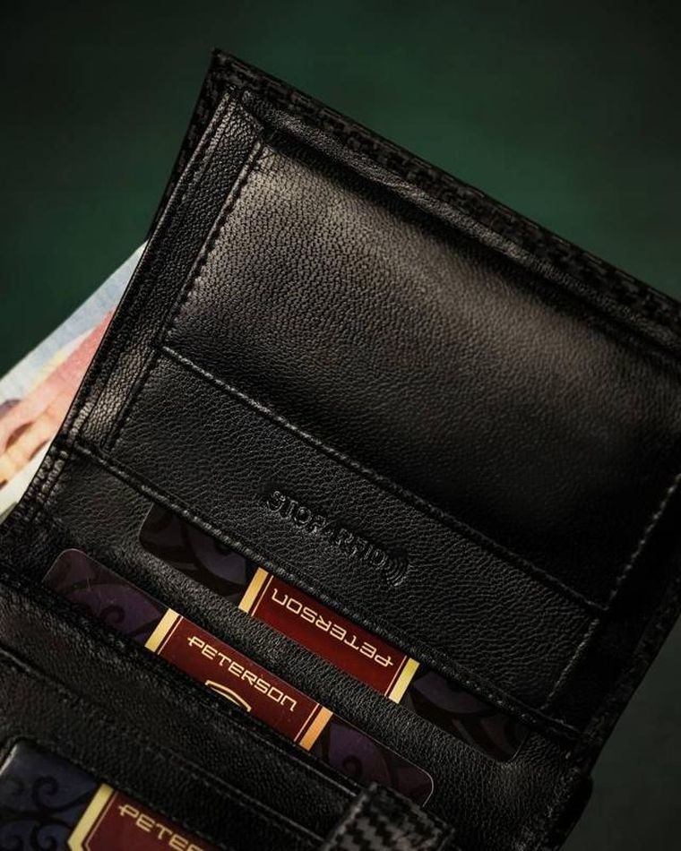 Portfel, czarny, skórzany, RFID, Peterson