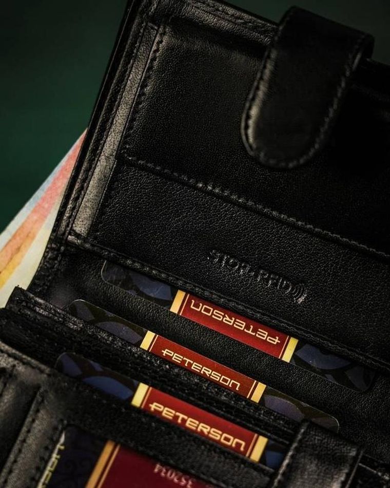 Portfel, czarny, skórzany, RFID, Peterson