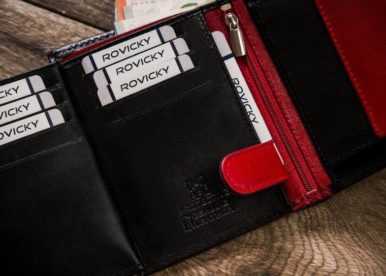 Portfel, czarny, skórzany, RFID, Rovicky