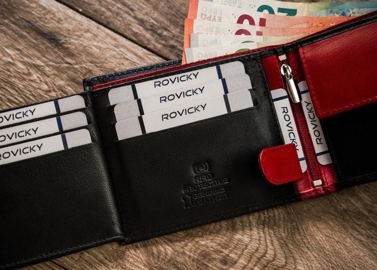 Portfel, czarny, skórzany, RFID, Rovicky