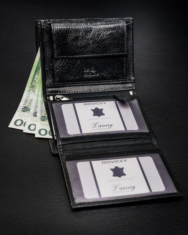 Portfel, czarny, skórzany, RFID, Rovicky