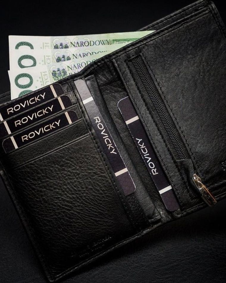 Portfel, czarny, skórzany, RFID, Rovicky