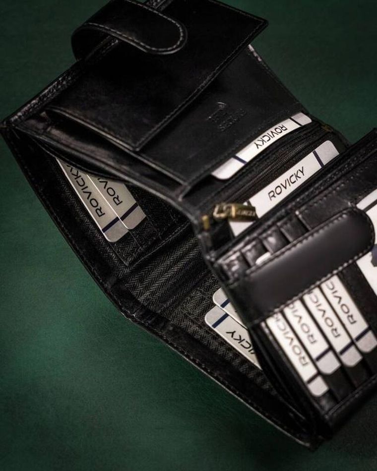 Portfel, czarny, skórzany, RFID, Rovicky