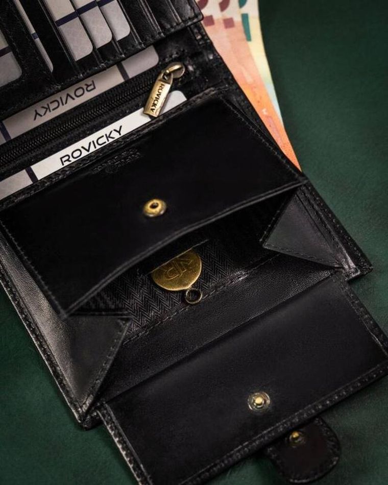 Portfel, czarny, skórzany, RFID, Rovicky
