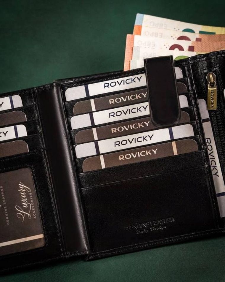 Portfel, czarny, skórzany, RFID, Rovicky