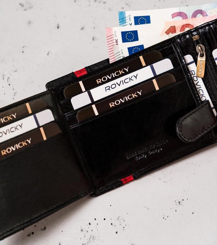 Portfel, czarny, skórzany, RFID, Rovicky