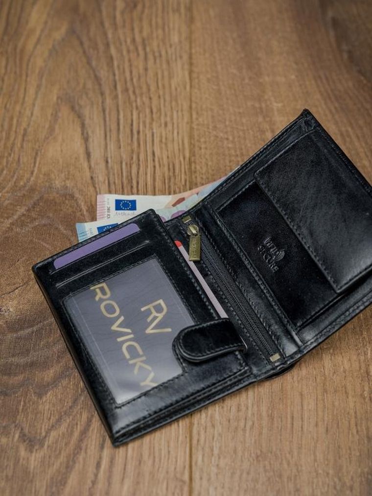 Portfel, czarny, skórzany, RFID, Rovicky