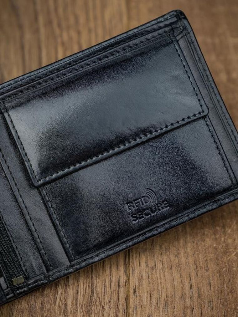 Portfel, czarny, skórzany, RFID, Rovicky