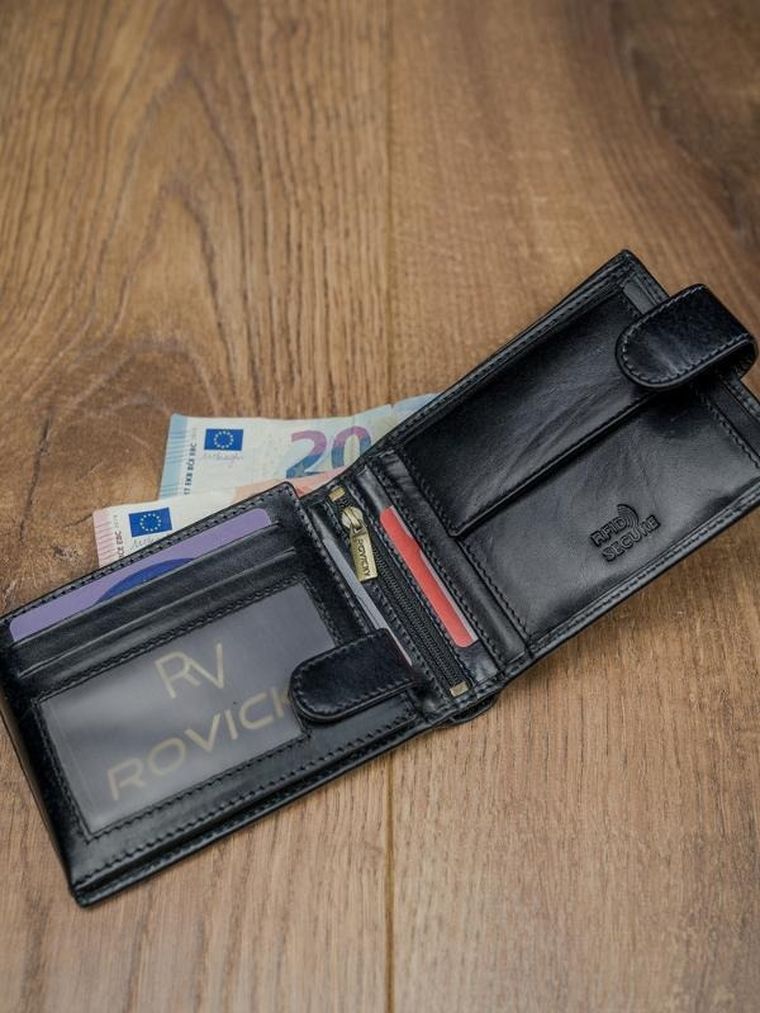 Portfel, czarny, skórzany, RFID, Rovicky