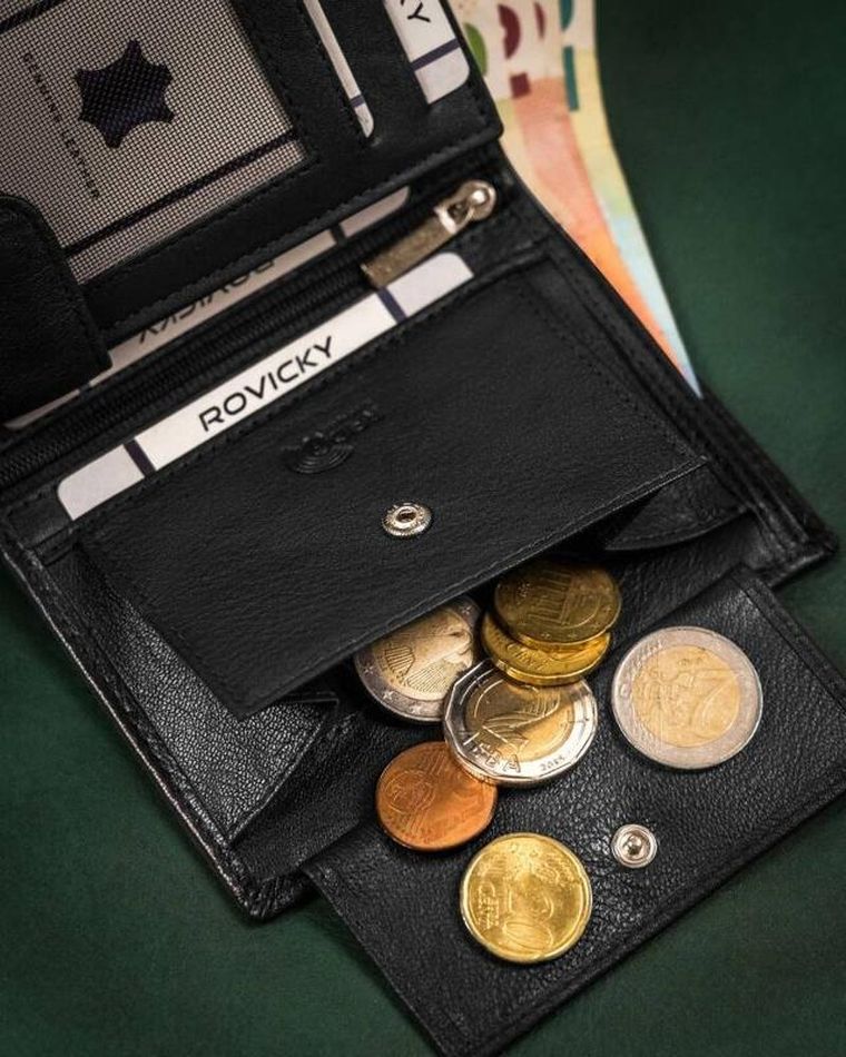 Portfel, czarny, skórzany, RFID, Rovicky