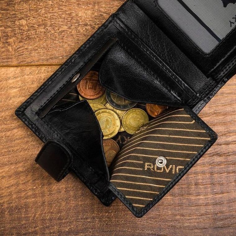 Portfel, czarny, skórzany, RFID, Rovicky