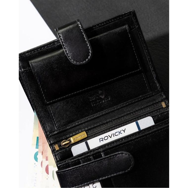 Portfel, czarny, skórzany, RFID, Rovicky