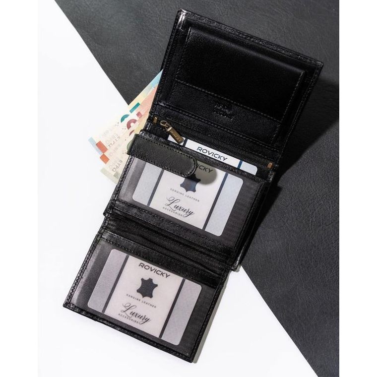 Portfel, czarny, skórzany, RFID, Rovicky