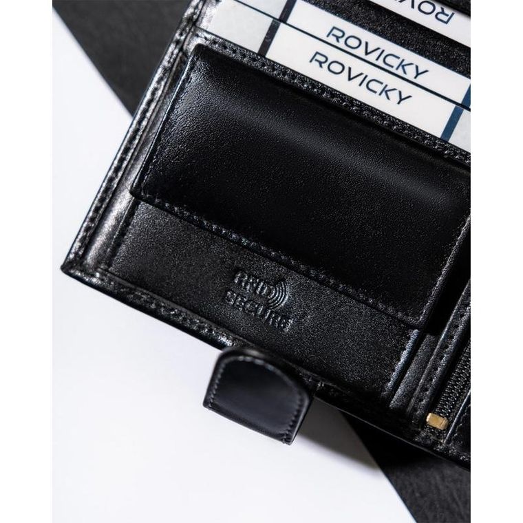 Portfel, czarny, skórzany, RFID, Rovicky