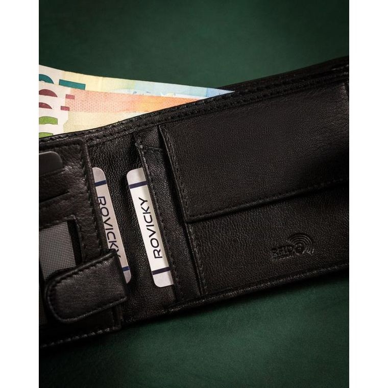 Portfel, czarny, skórzany, RFID, Rovicky