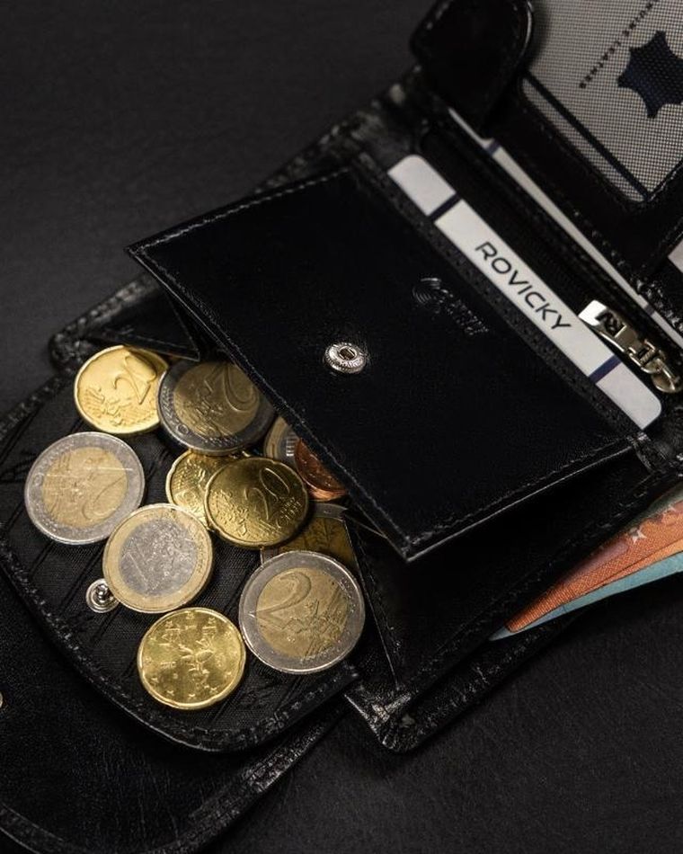 Portfel, czarny, skórzany, Rovicky