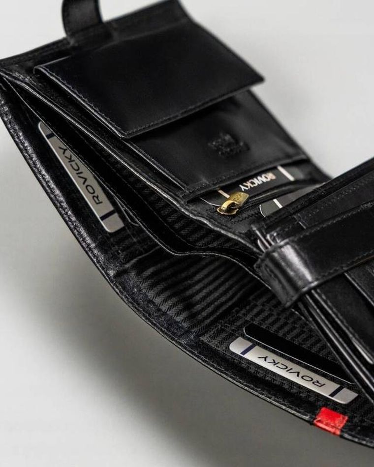 Portfel, czarny, skórzany, Rovicky