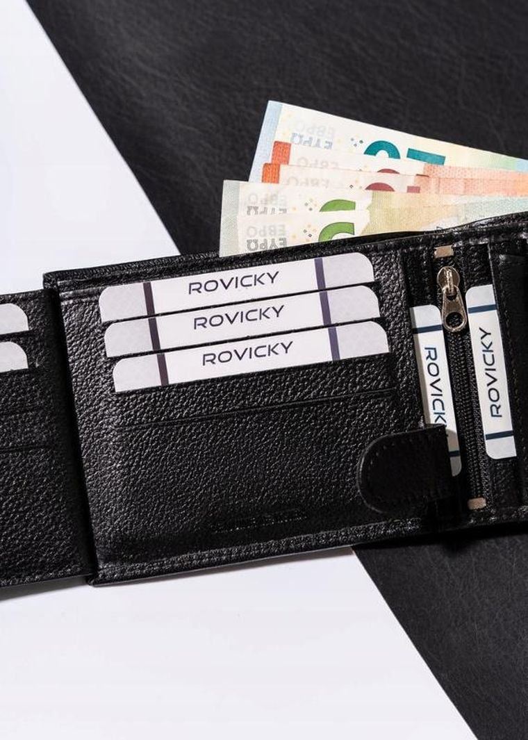 Portfel, czarny, skórzany, Rovicky
