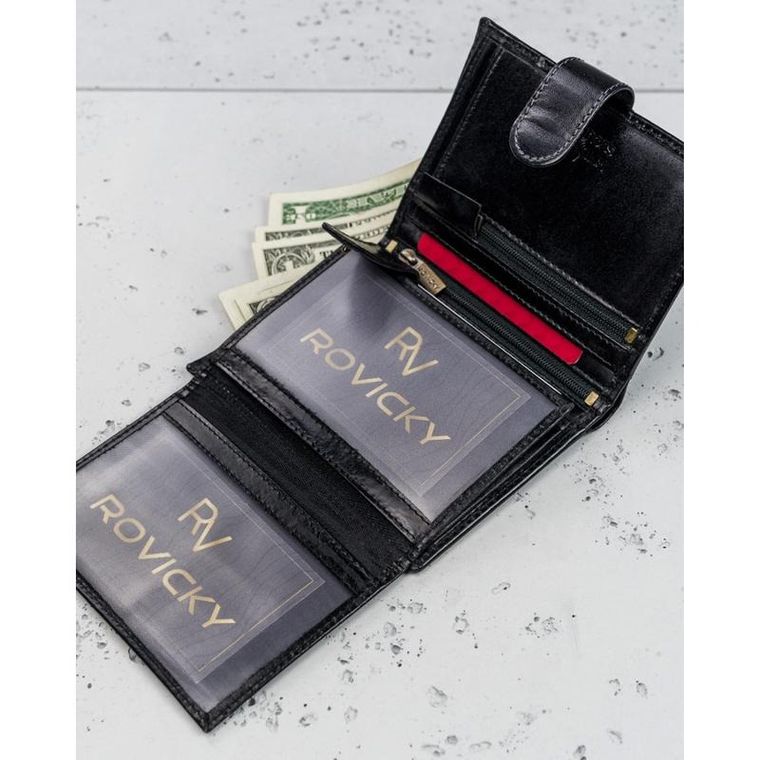 Portfel, czarny, skórzany, Rovicky