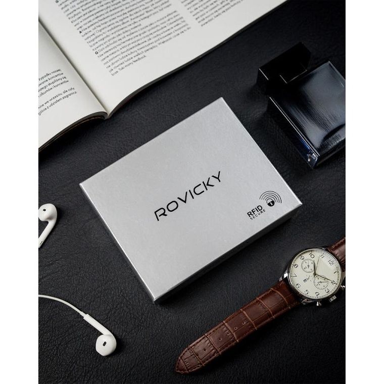 Portfel, czarny, skórzany, Rovicky