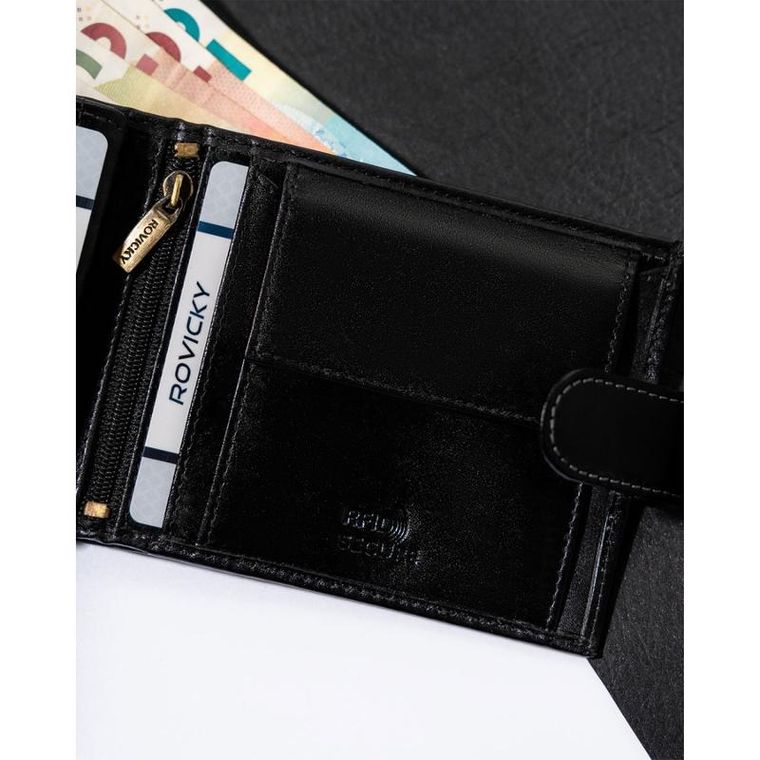 Portfel, czarny, skórzany, Rovicky