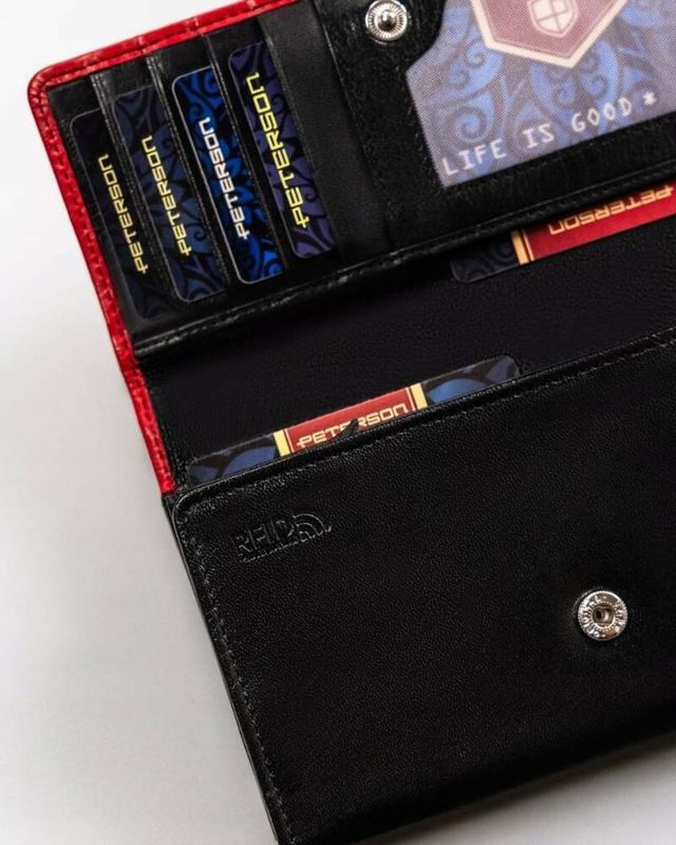 Portfel, czerwono-czarny, skórzany, Peterson