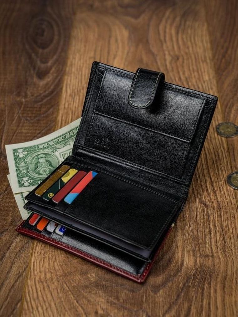 Portfel, czerwono-czarny, skórzany, RFID, Rovicky