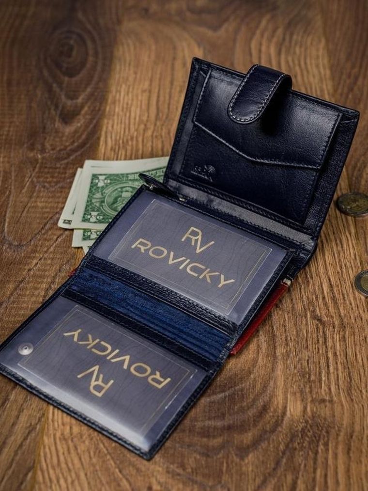 Portfel, czerwono-granatowy, skórzany, RFID, Rovicky