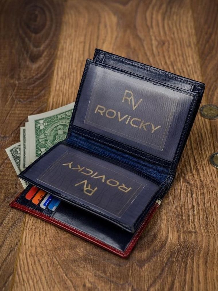 Portfel, czerwono-granatowy, skórzany, RFID, Rovicky
