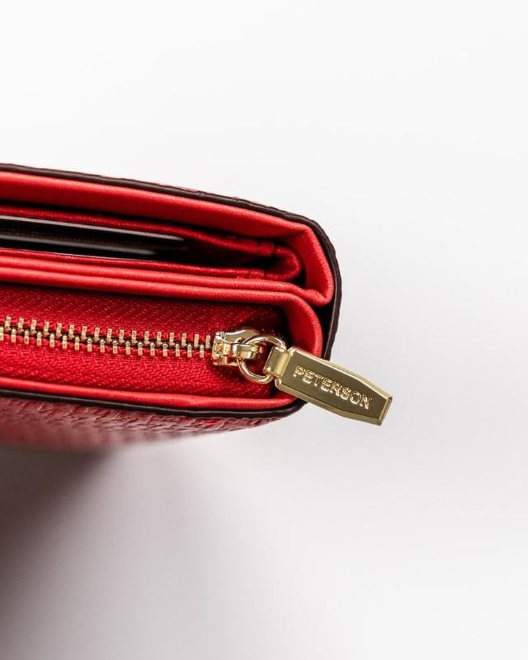 Portfel, czerwony, skóra ekologiczna, Peterson