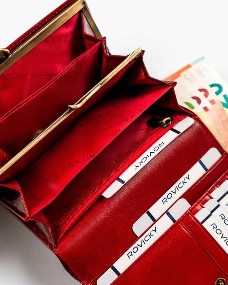 Portfel, czerwony, skórzany, Nicole