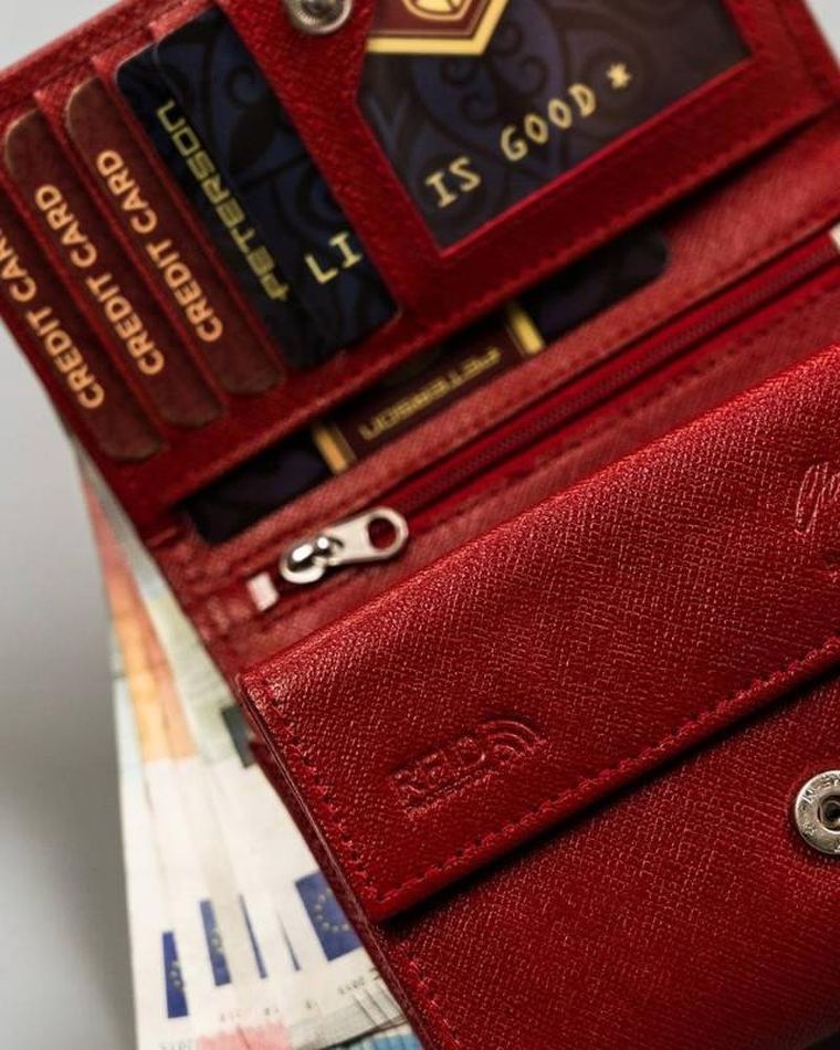 Portfel, czerwony, skórzany, Peterson