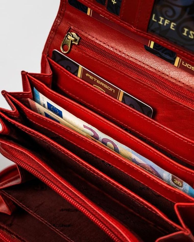 Portfel, czerwony, skórzany, Peterson