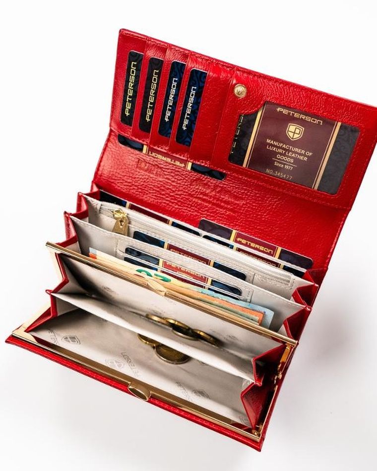 Portfel, czerwony, skórzany, Peterson