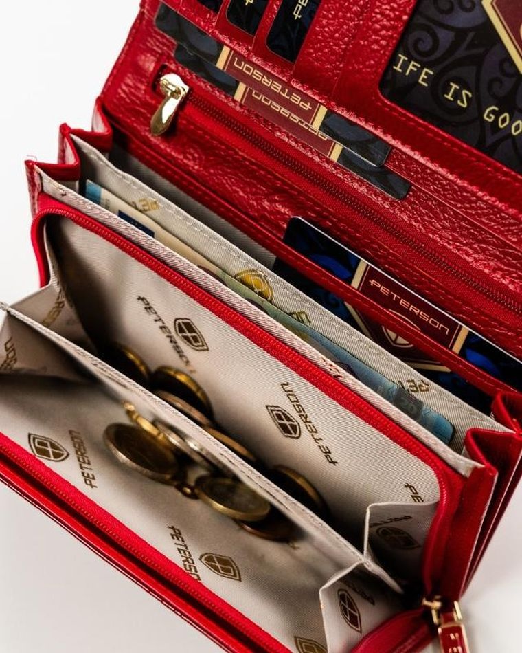 Portfel, czerwony, skórzany, Peterson