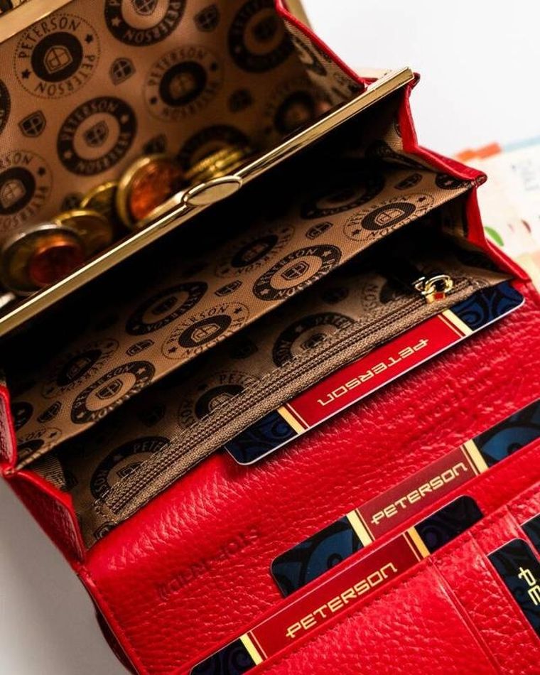 Portfel, czerwony, skórzany, Peterson